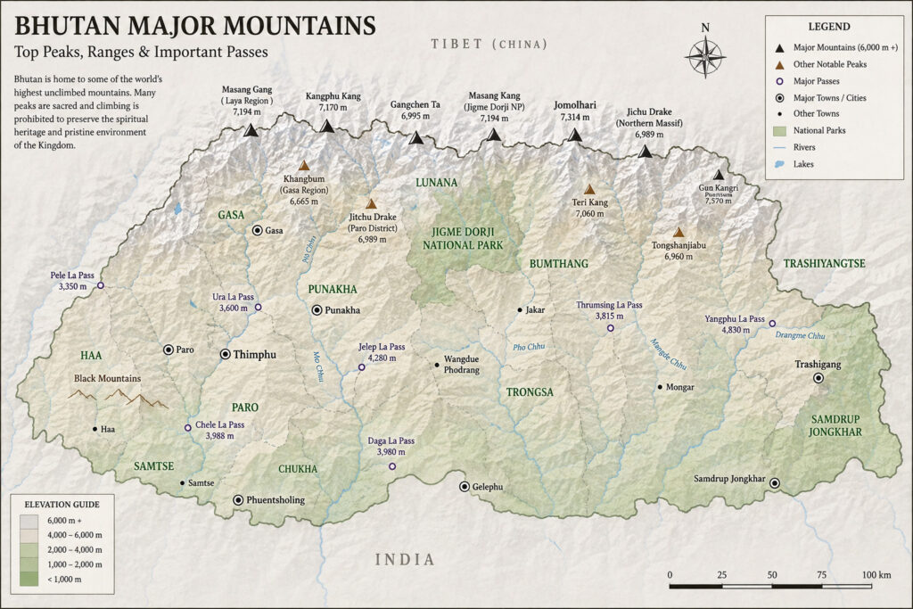 Carte des montagnes du Bhoutan Article Bhutan Mountains Map