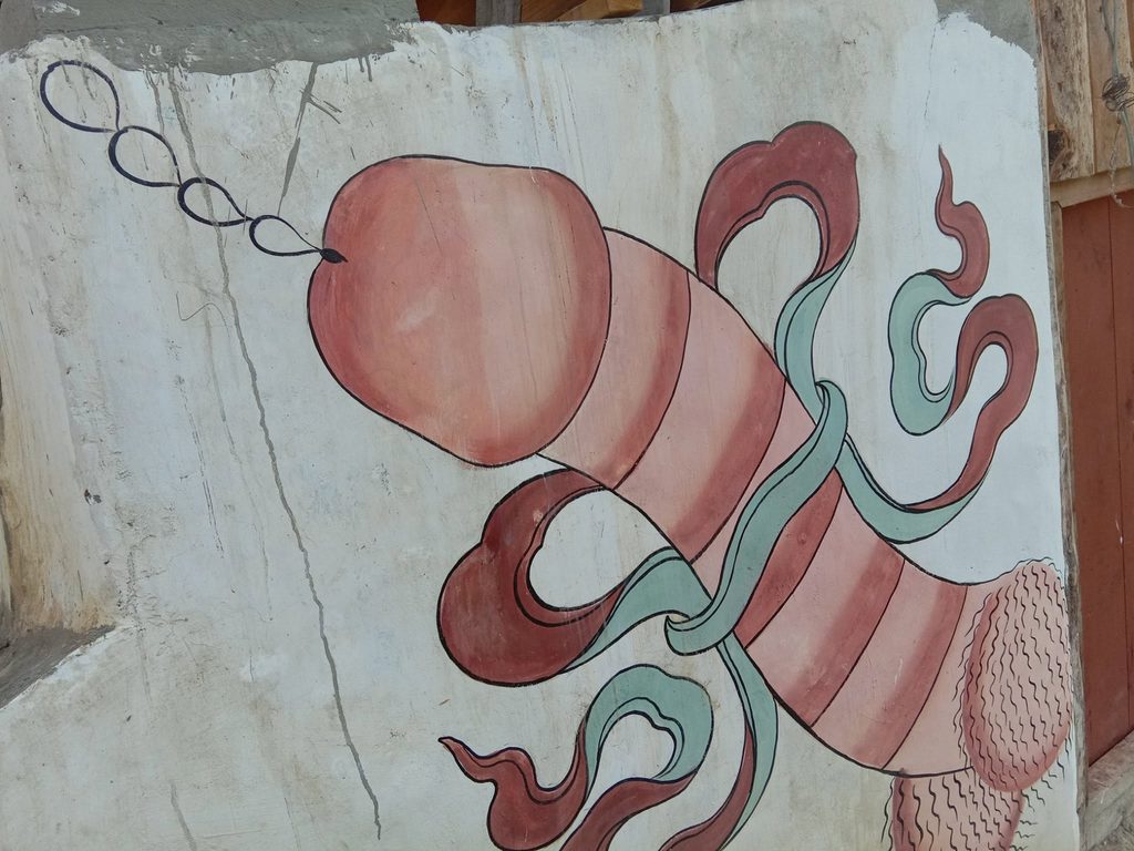 phallic painting bhutan 1024x768 1 Traditional painted penis symbol on a Bhutanese house wall
